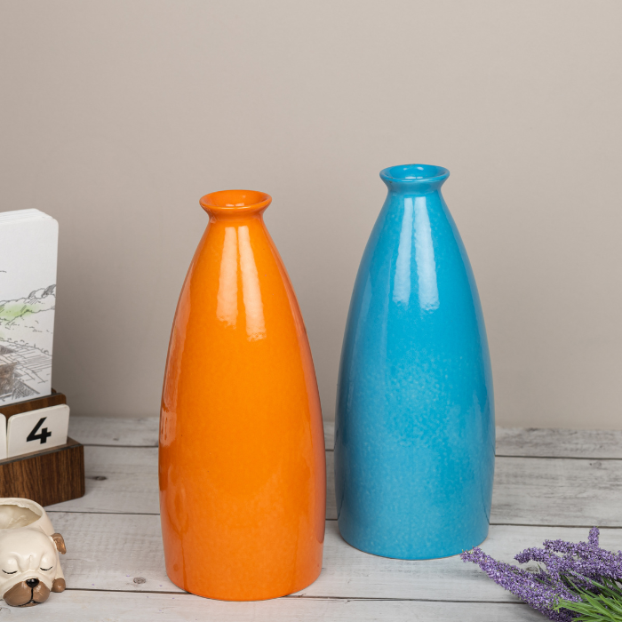 Blue Color Bottle-Shaped Long Flower Vase