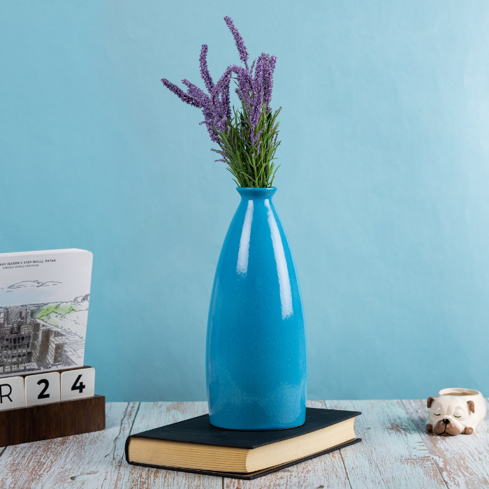 Blue Color Bottle-Shaped Long Flower Vase