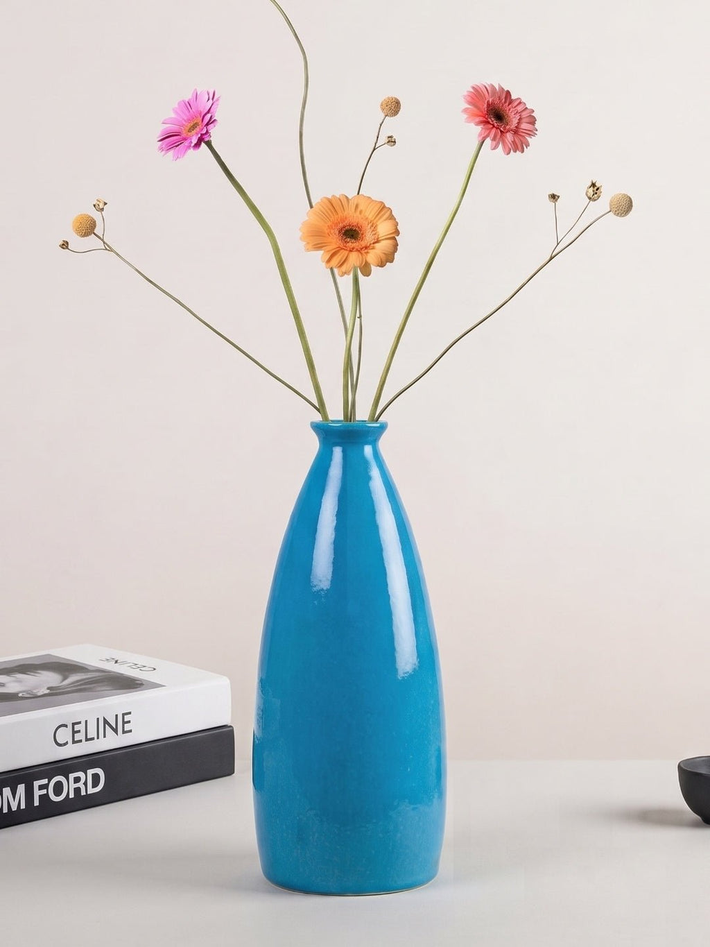 Blue Color Bottle-Shaped Long Flower Vase - The Golden Theory