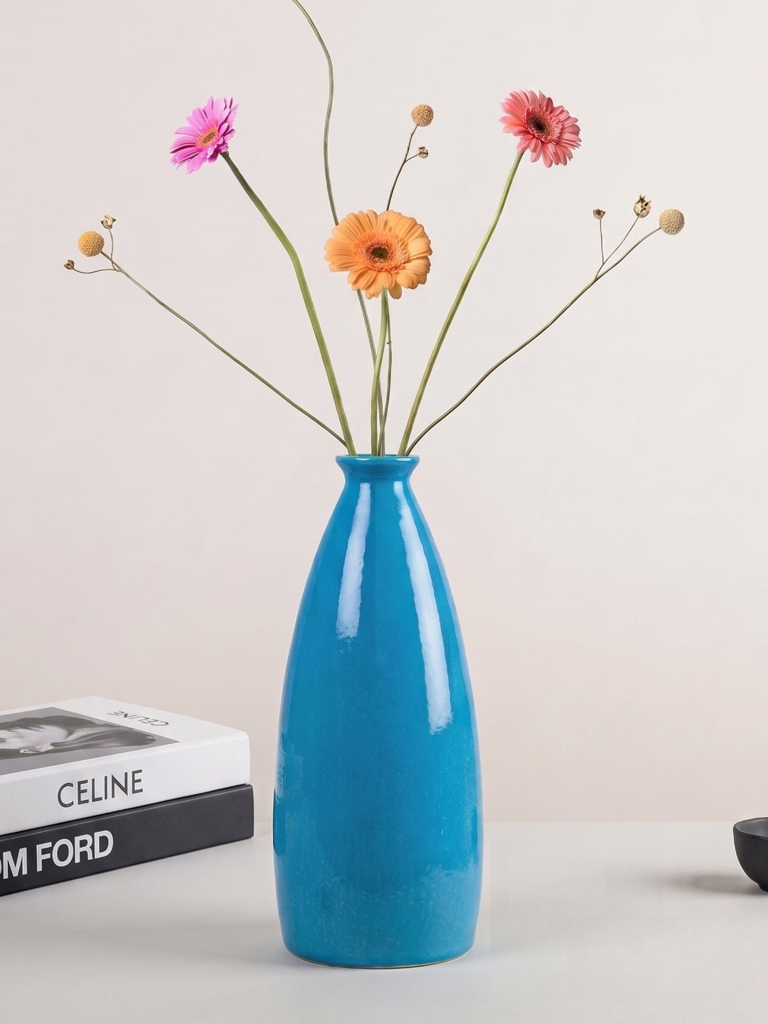 Blue Color Bottle-Shaped Long Flower Vase - The Golden Theory