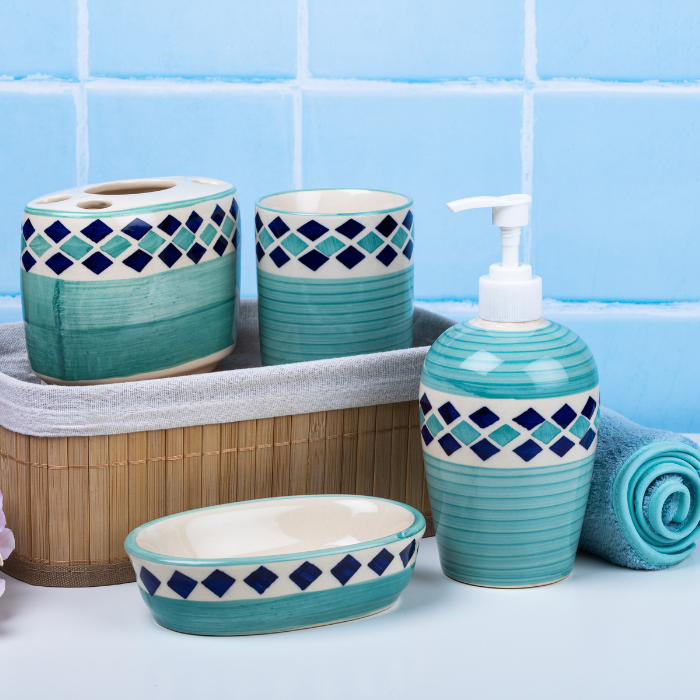 Blue Color Handcrafted Bathroom Accessories Set Main image