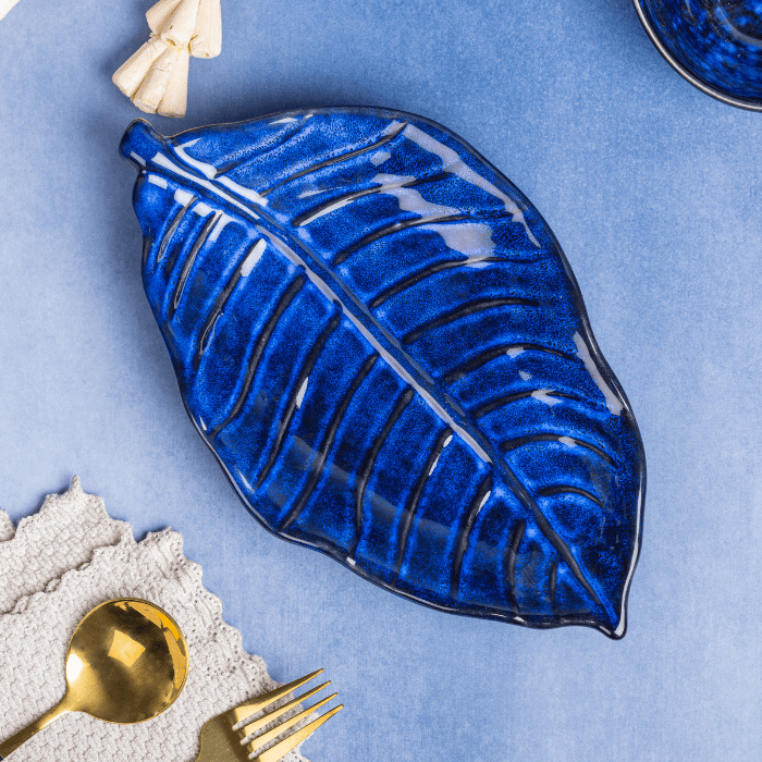 Blue Color Leaf-Shaped Platter - The Golden Theory