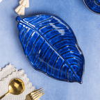 Blue Color Leaf-Shaped Platter - The Golden Theory