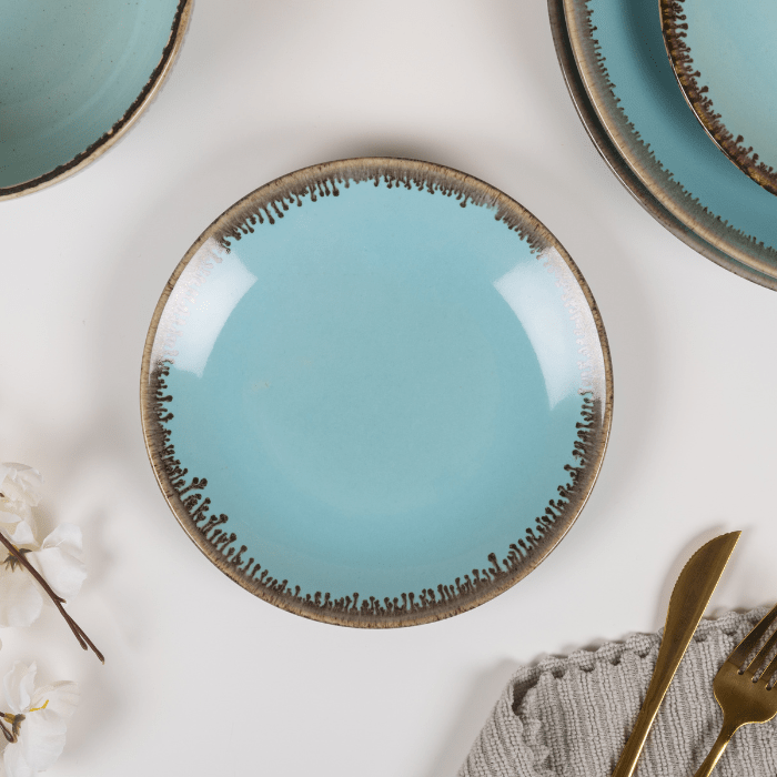 Blue Color Round 7'' Quarter Plate with Brown Drops Border Secondary image