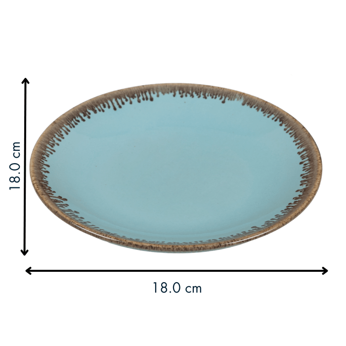 Blue Color Round 7'' Quarter Plate with Brown Drops Border - The Golden Theory