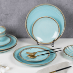 Blue Color Round 7'' Quarter Plate with Brown Drops Border - The Golden Theory