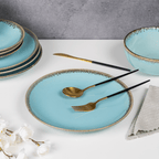 Blue Color Round 7'' Quarter Plate with Brown Drops Border - The Golden Theory