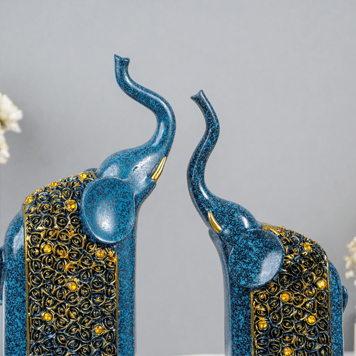 Blue Elephant Statues with Golden Accents - Unique Home Decor - The Golden Theory