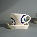 Blue Evil Eye Hand White Cup & Saucer Set - The Golden Theory