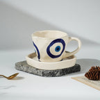Blue Evil Eye Hand White Cup & Saucer Set - The Golden Theory