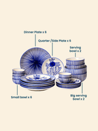 Blue Floral Hand-Painted Ceramic Dinner Set of 22 - The Golden Theory