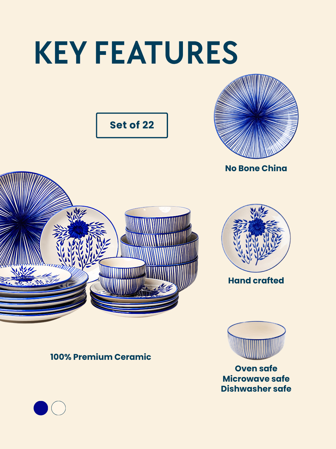 Blue Floral Hand-Painted Ceramic Dinner Set of 22 - The Golden Theory