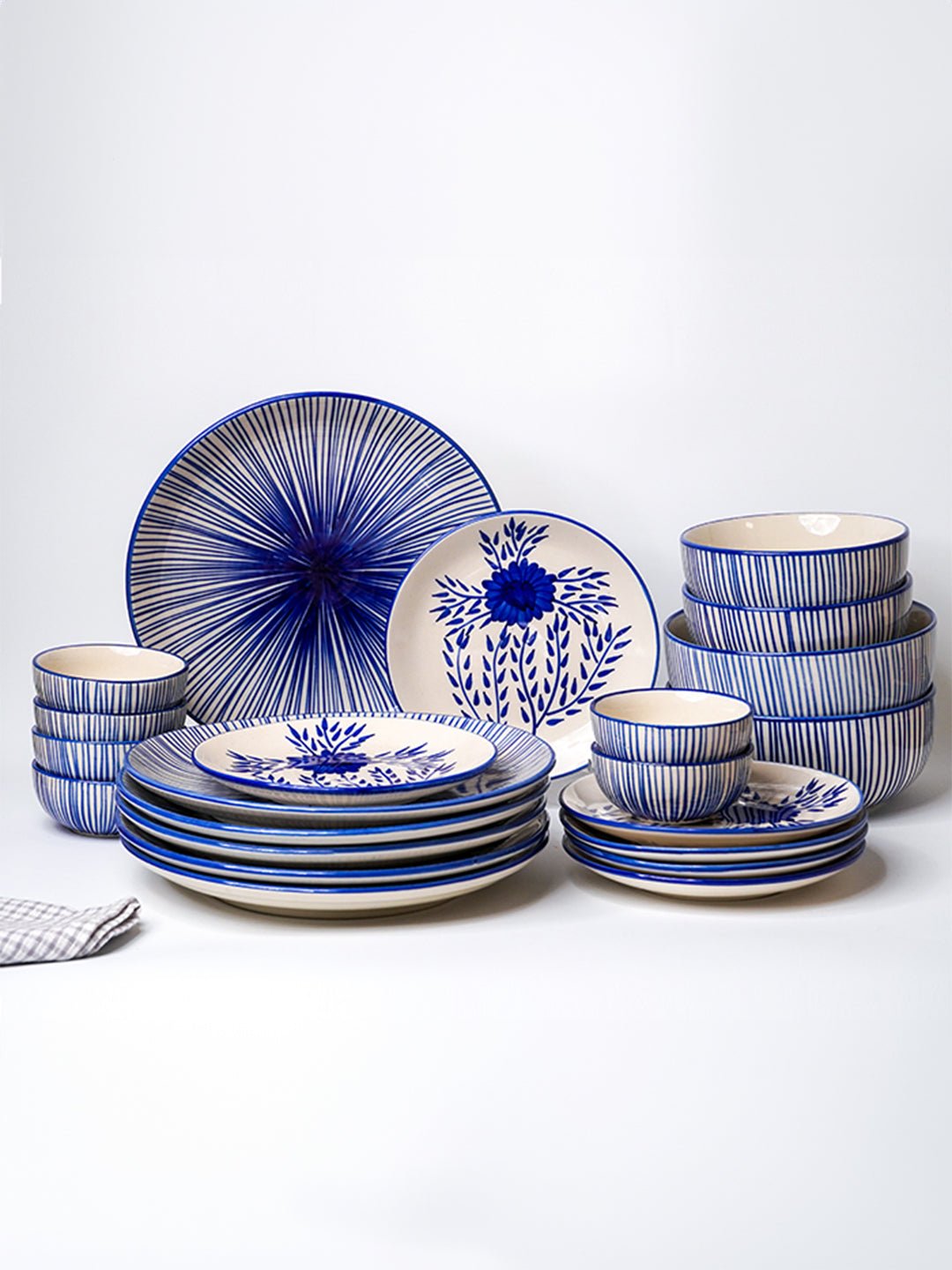 Blue Floral Hand-Painted Ceramic Dinner Set of 22 - The Golden Theory Main image