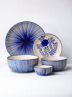 Blue Floral Hand-Painted Ceramic Dinner Set of 22 - The Golden Theory
