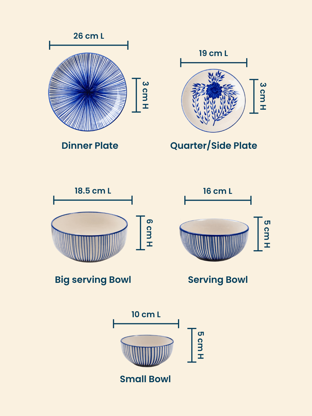 Blue Floral Hand-Painted Ceramic Dinner Set of 22 - The Golden Theory