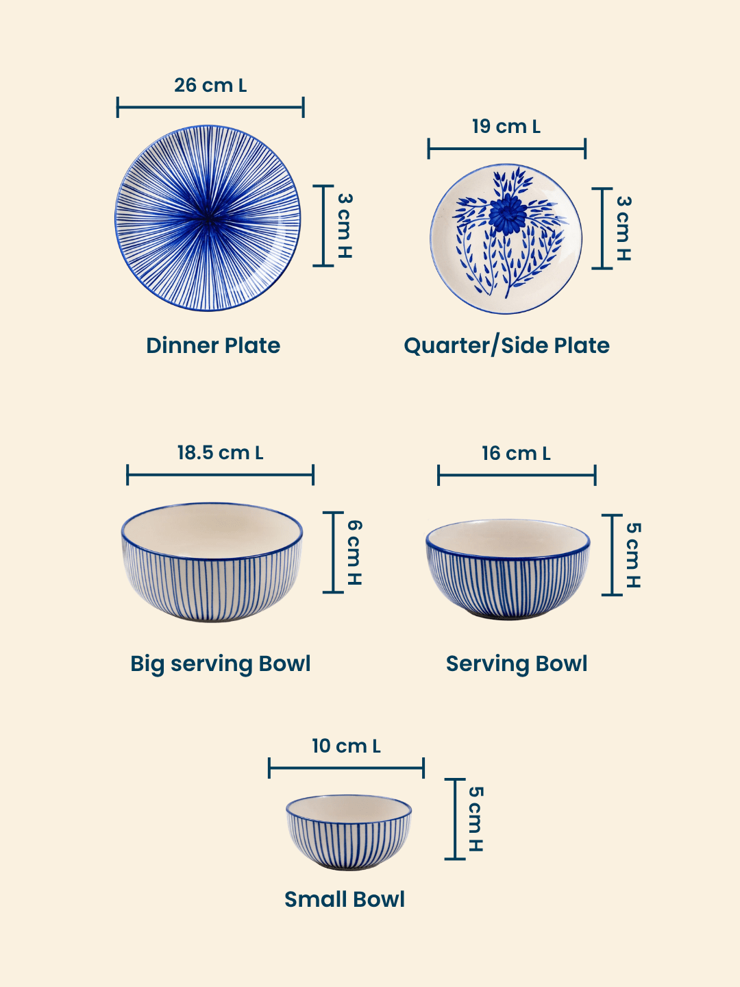 Blue Floral Hand-Painted Ceramic Dinner Set of 22 - The Golden Theory