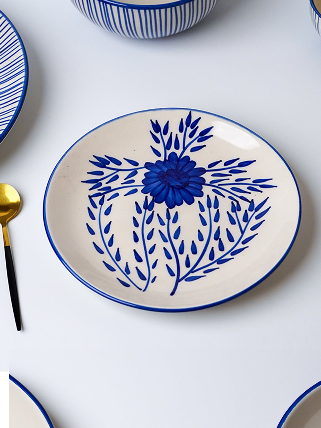 Blue Floral Hand-Painted Ceramic Quarter Plate - The Golden Theory Main image