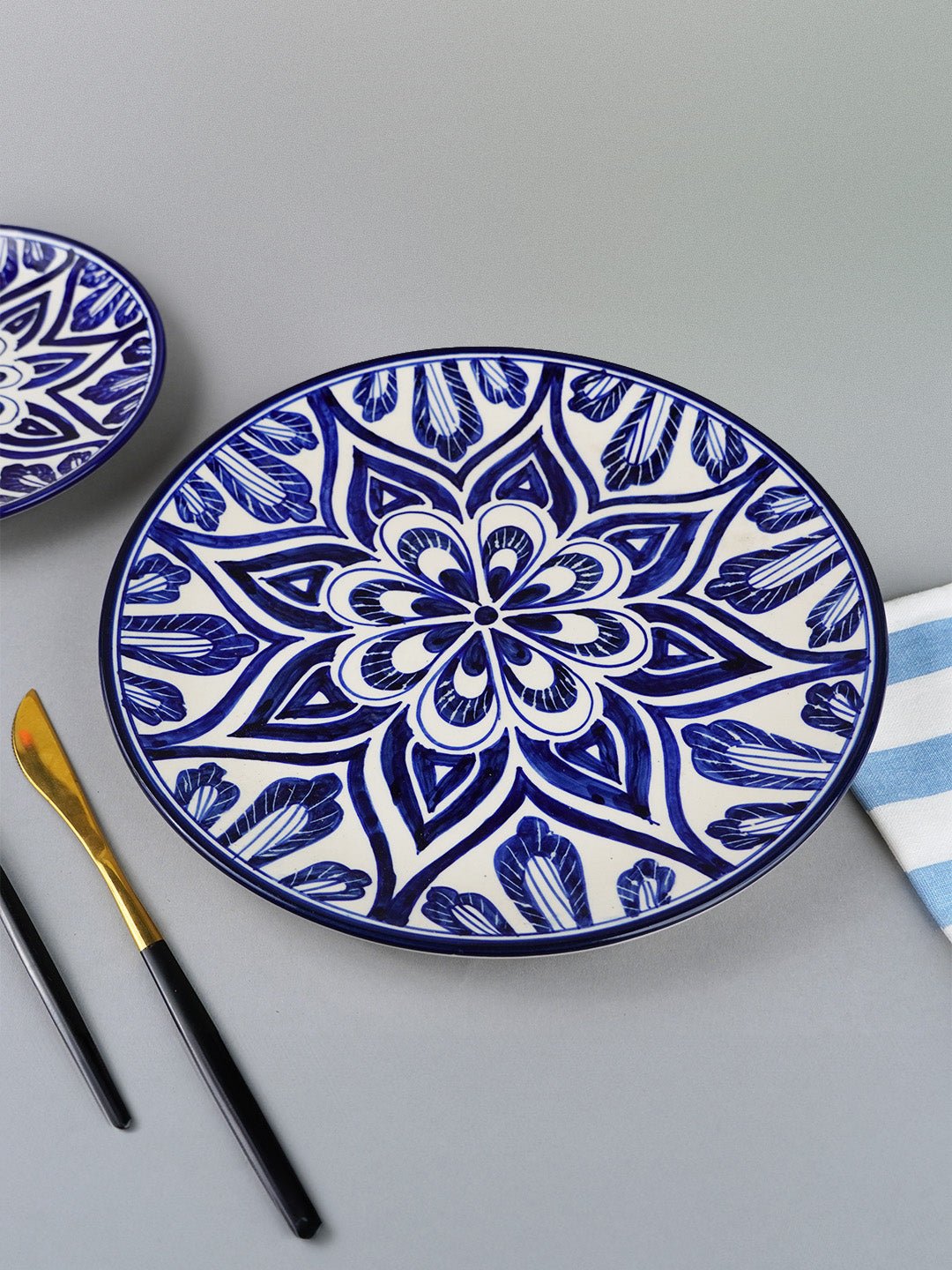 Blue Floral Mandala Design Dinner Plate - The Golden Theory Main image