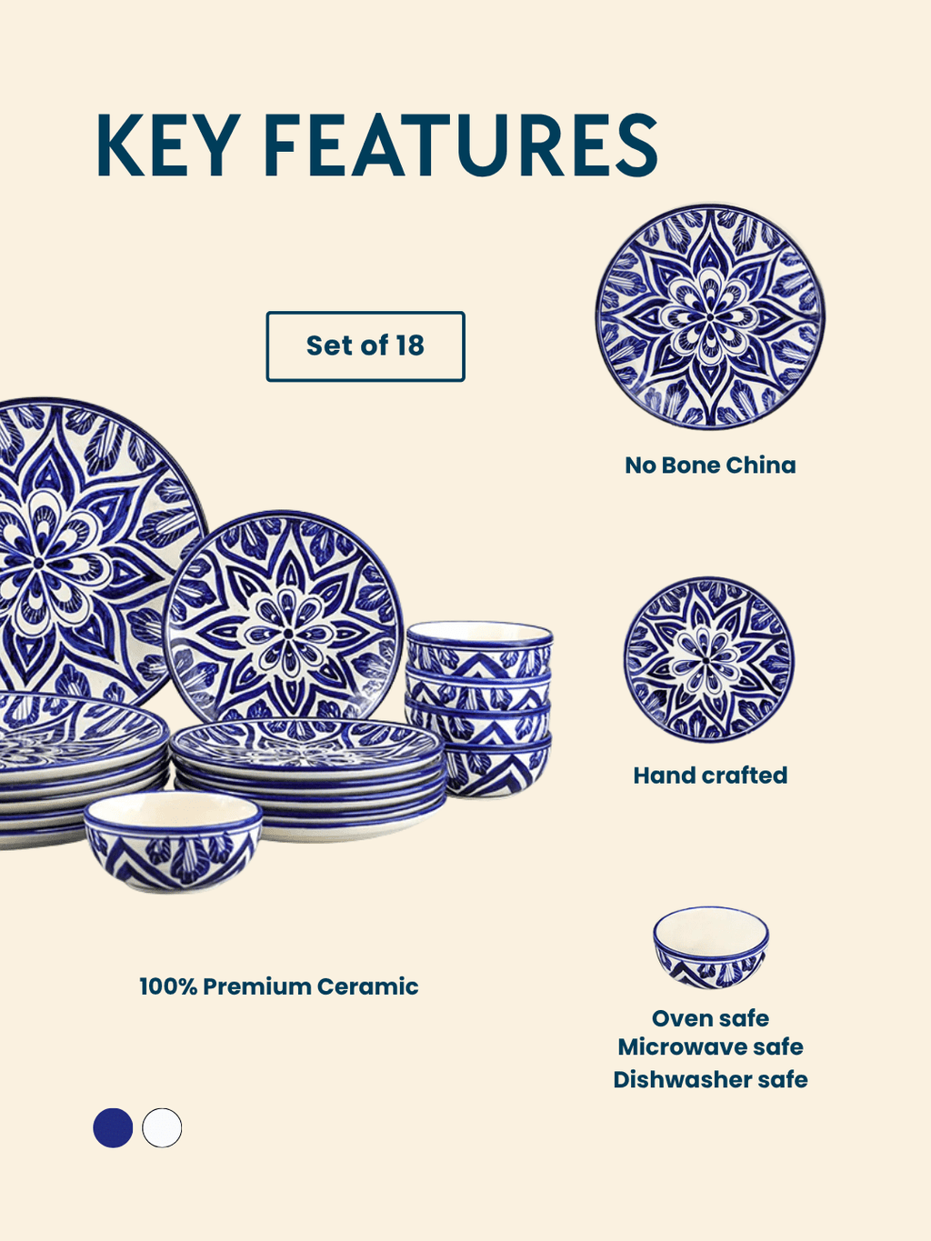 Blue Floral Mandala Design Dinnerware - Set of 18 - The Golden Theory