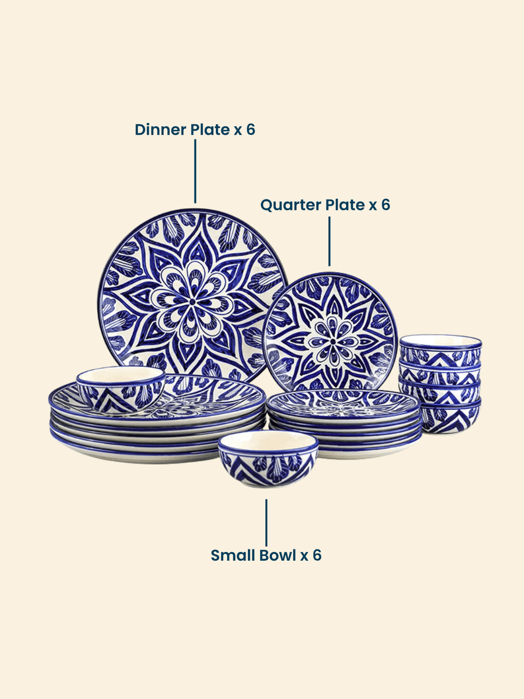 Blue Floral Mandala Design Dinnerware - Set of 18 - The Golden Theory