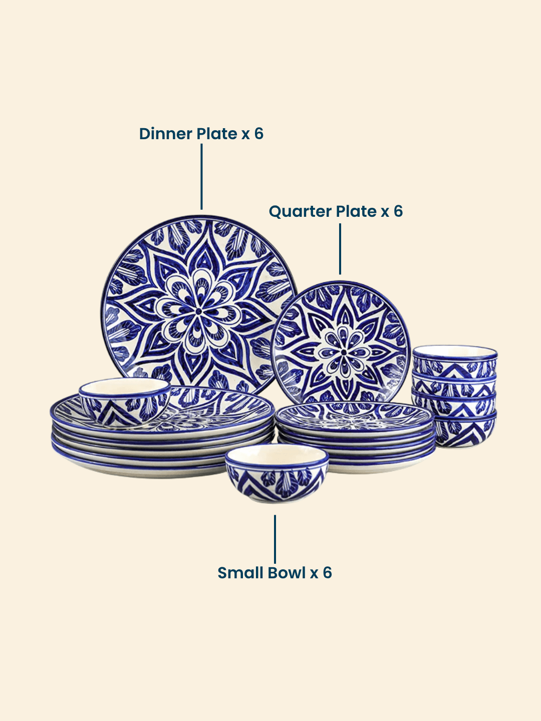 Blue Floral Mandala Design Dinnerware - Set of 18 - The Golden Theory