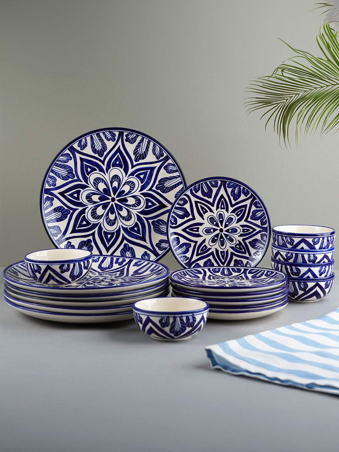 Blue Floral Mandala Design Dinnerware - Set of 18 - The Golden Theory Main image