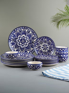 Blue Floral Mandala Design Dinnerware - Set of 18 - The Golden Theory