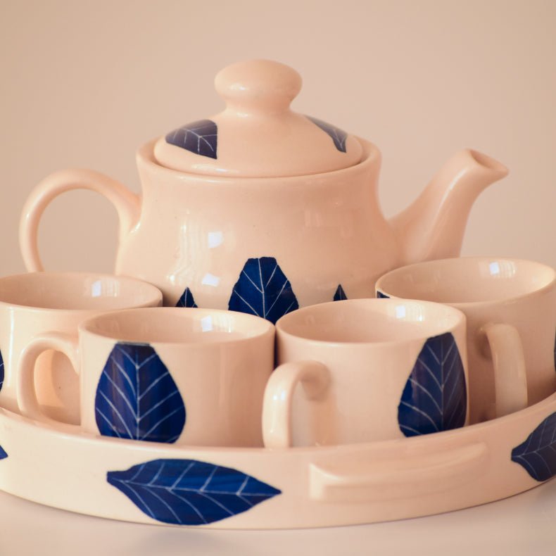 Blue Leaf Morning Tea Set | Set of 6 - The Golden Theory