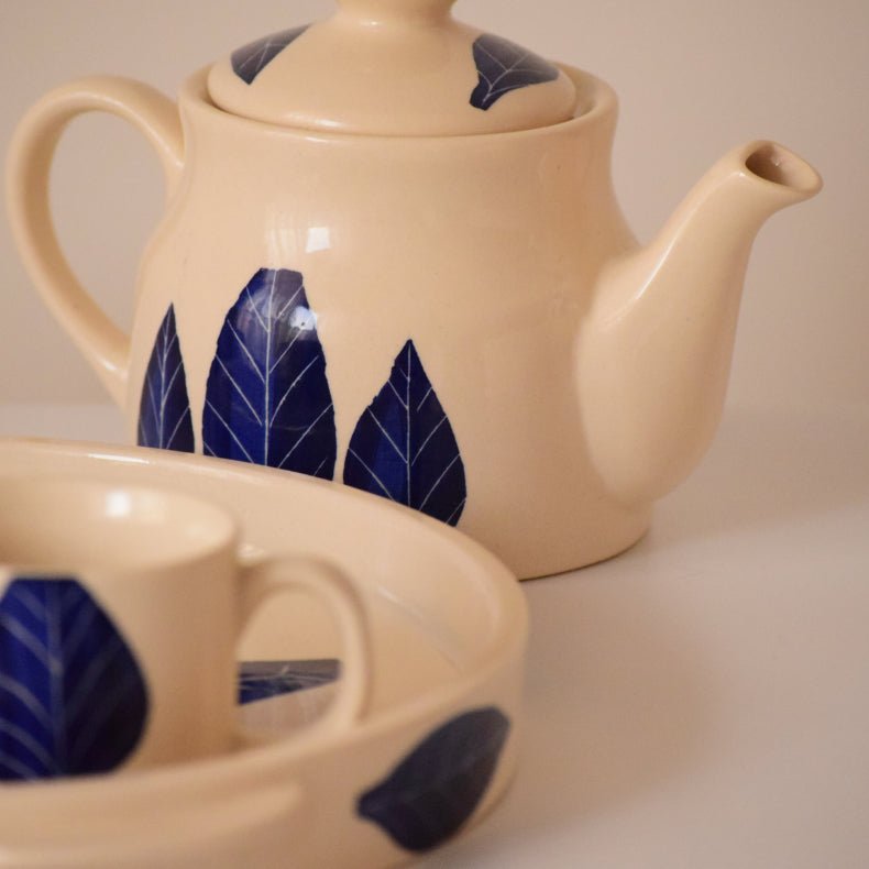 Blue Leaf Morning Tea Set | Set of 6 - The Golden Theory