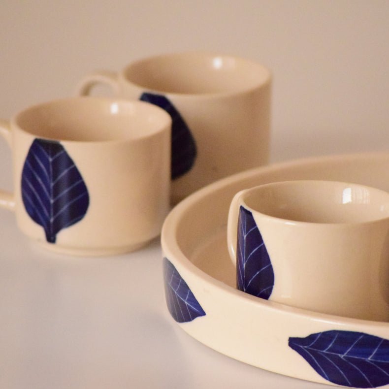 Blue Leaf Morning Tea Set | Set of 6 - The Golden Theory