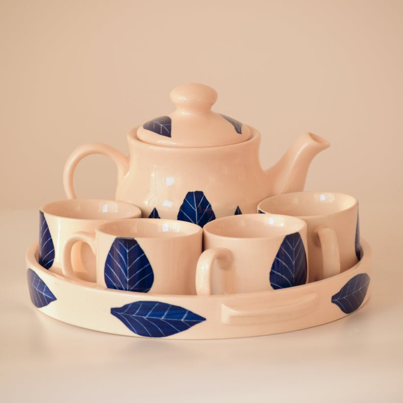 Blue Leaf Morning Tea Set | Set of 6 - The Golden Theory