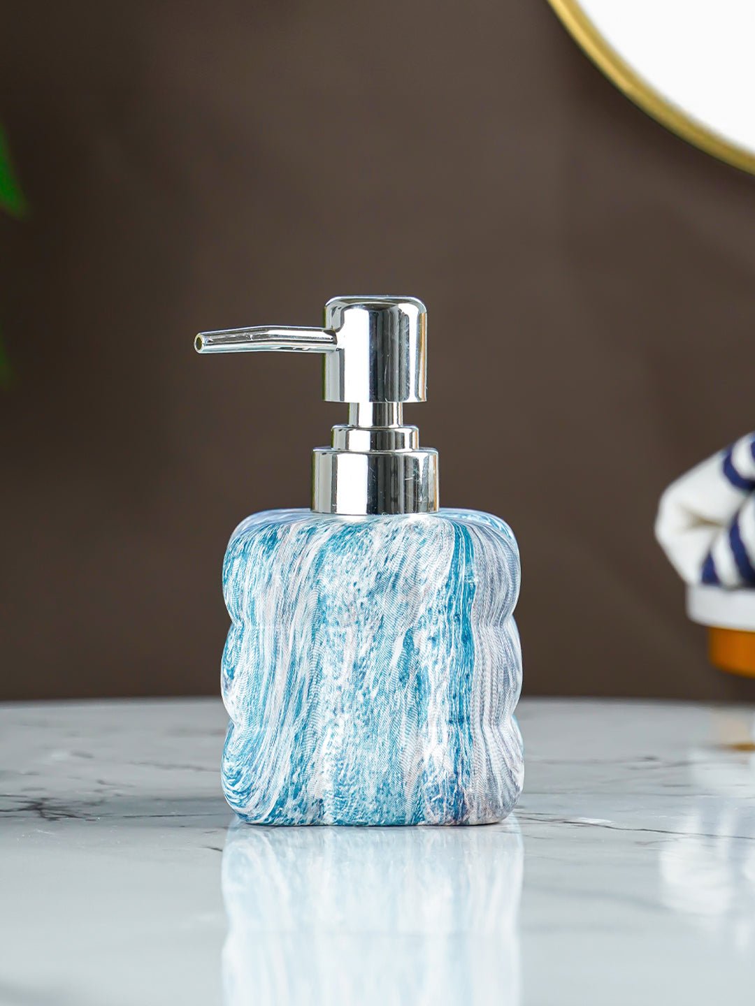 Blue Ocean Swirl Ceramic Soap Dispenser - The Golden Theory