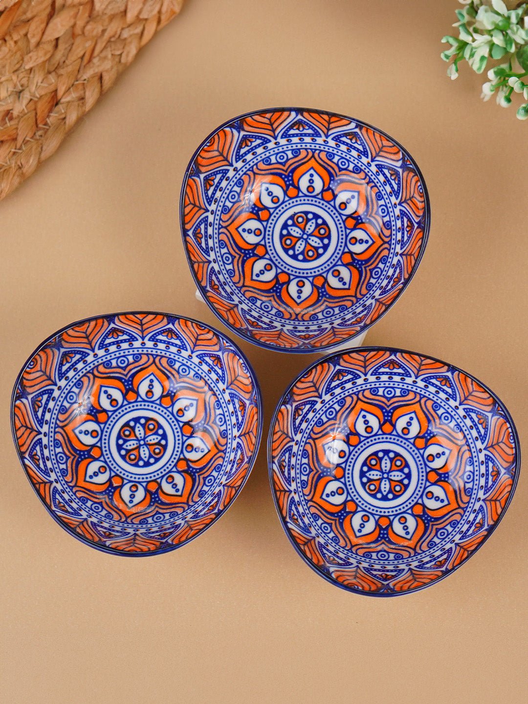 Blue & Orange Blaze Square Ceramic Bowls Set of 3 - The Golden Theory