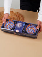 Blue & Orange Blaze Square Ceramic Bowls Set of 3 - The Golden Theory