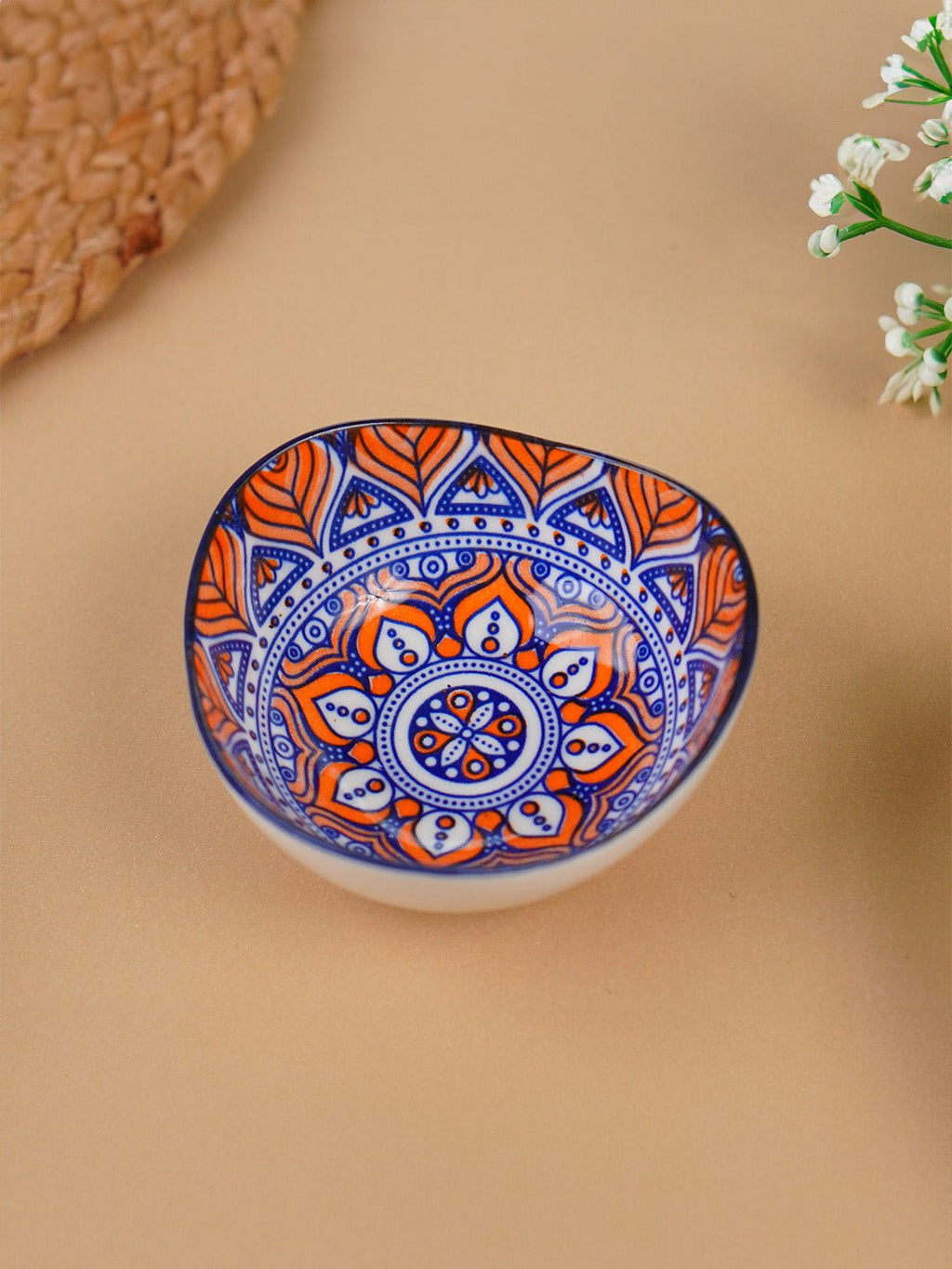 Blue & Orange Blaze Square Ceramic Bowls Set of 3 - The Golden Theory