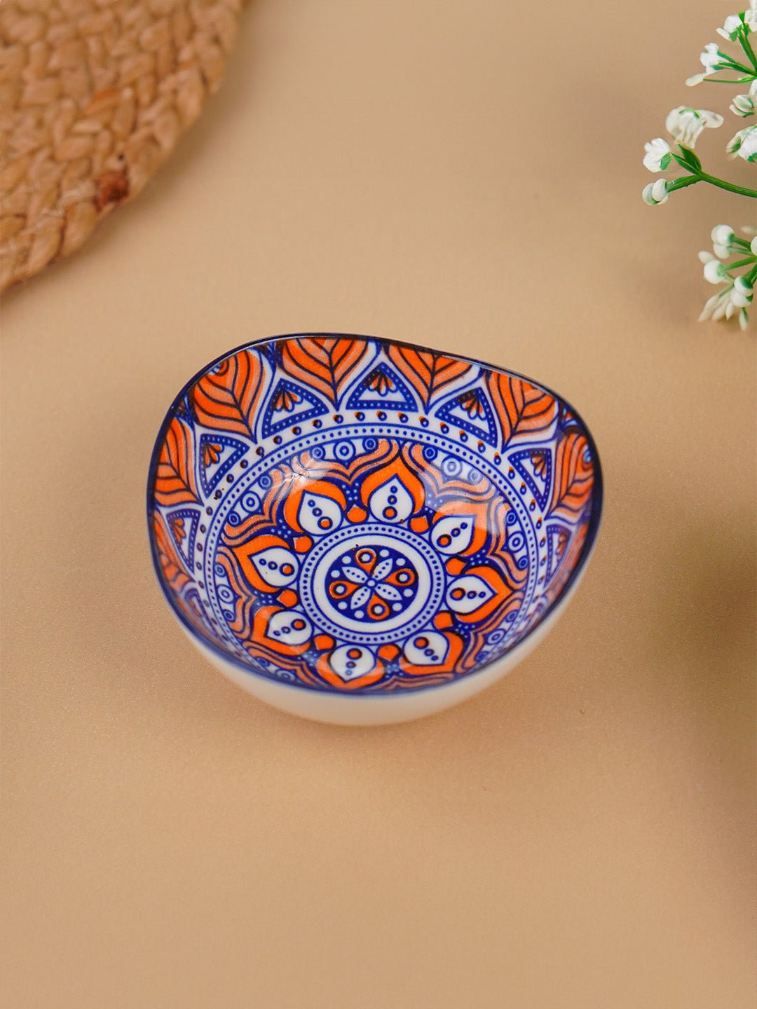 Blue & Orange Blaze Square Ceramic Bowls Set of 3 - The Golden Theory