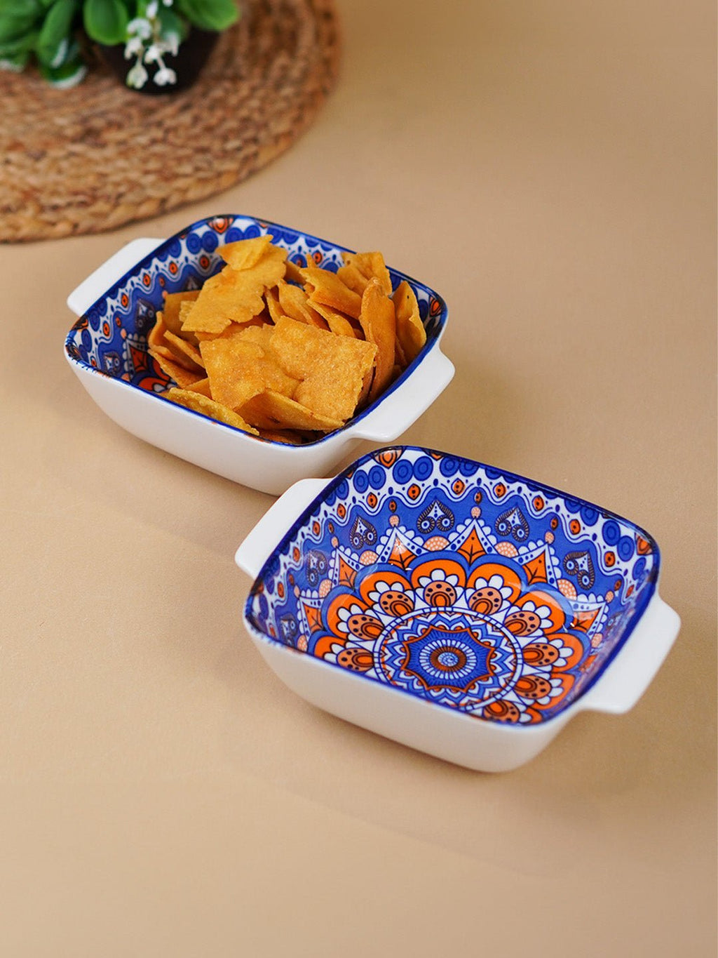 Blue & Orange Nova Square Ceramic Bowls Set of 2 - The Golden Theory