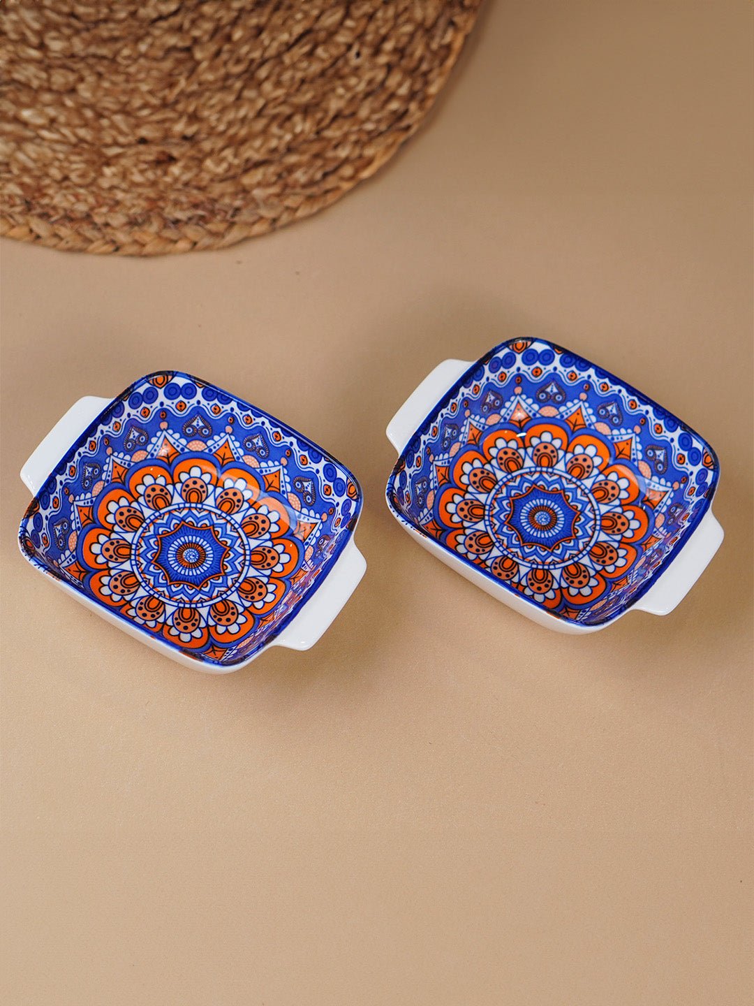 Blue & Orange Nova Square Ceramic Bowls Set of 2 - The Golden Theory Main image