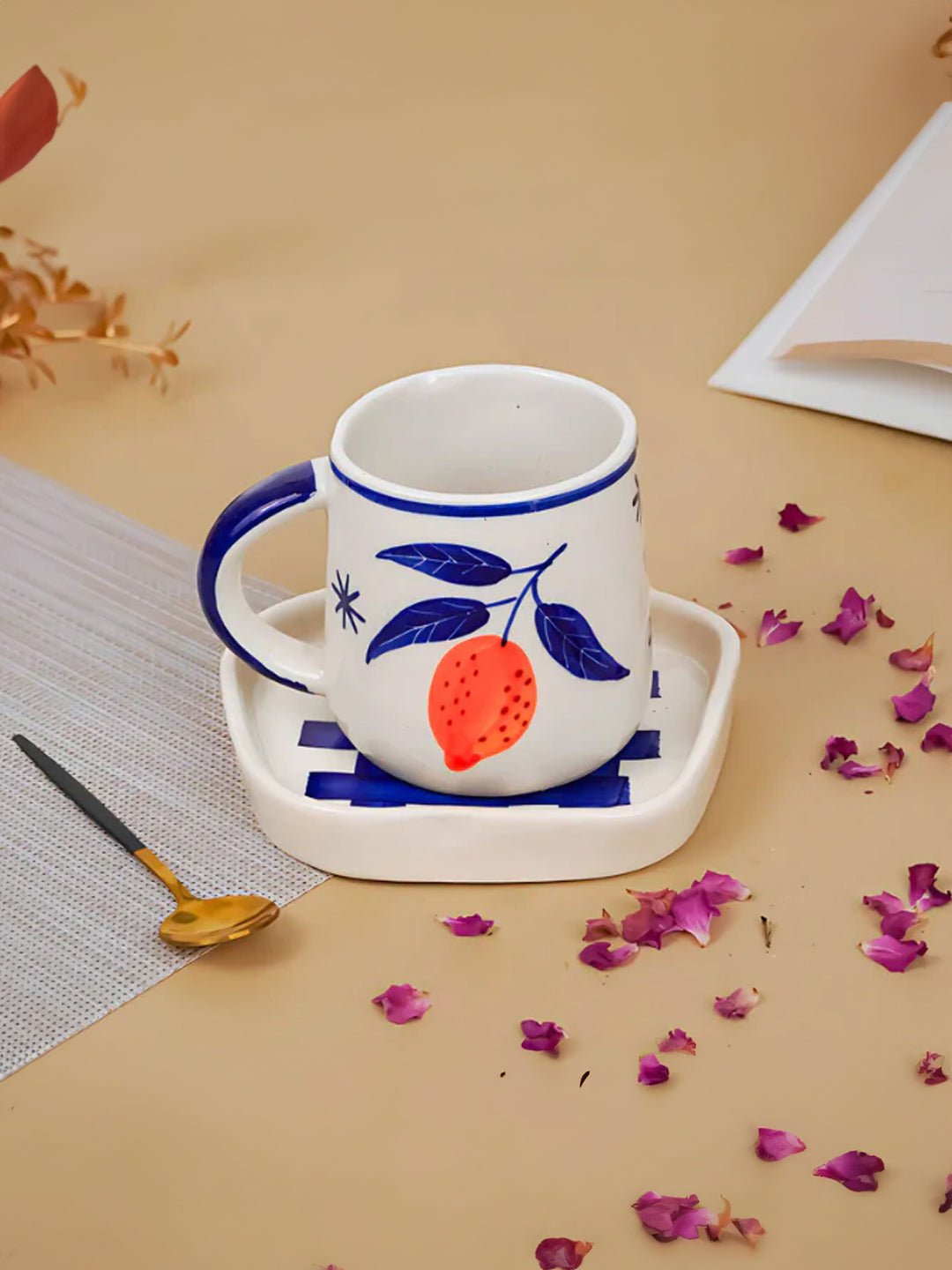 Blue & Orange Print Cup & Saucer Secondary image