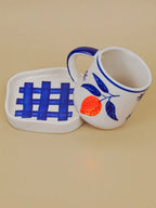 Blue & Orange Print Cup & Saucer - The Golden Theory