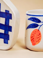 Blue & Orange Print Cup & Saucer - The Golden Theory
