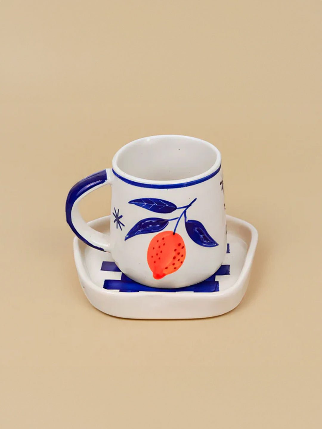 Blue & Orange Print Cup & Saucer - The Golden Theory Main image