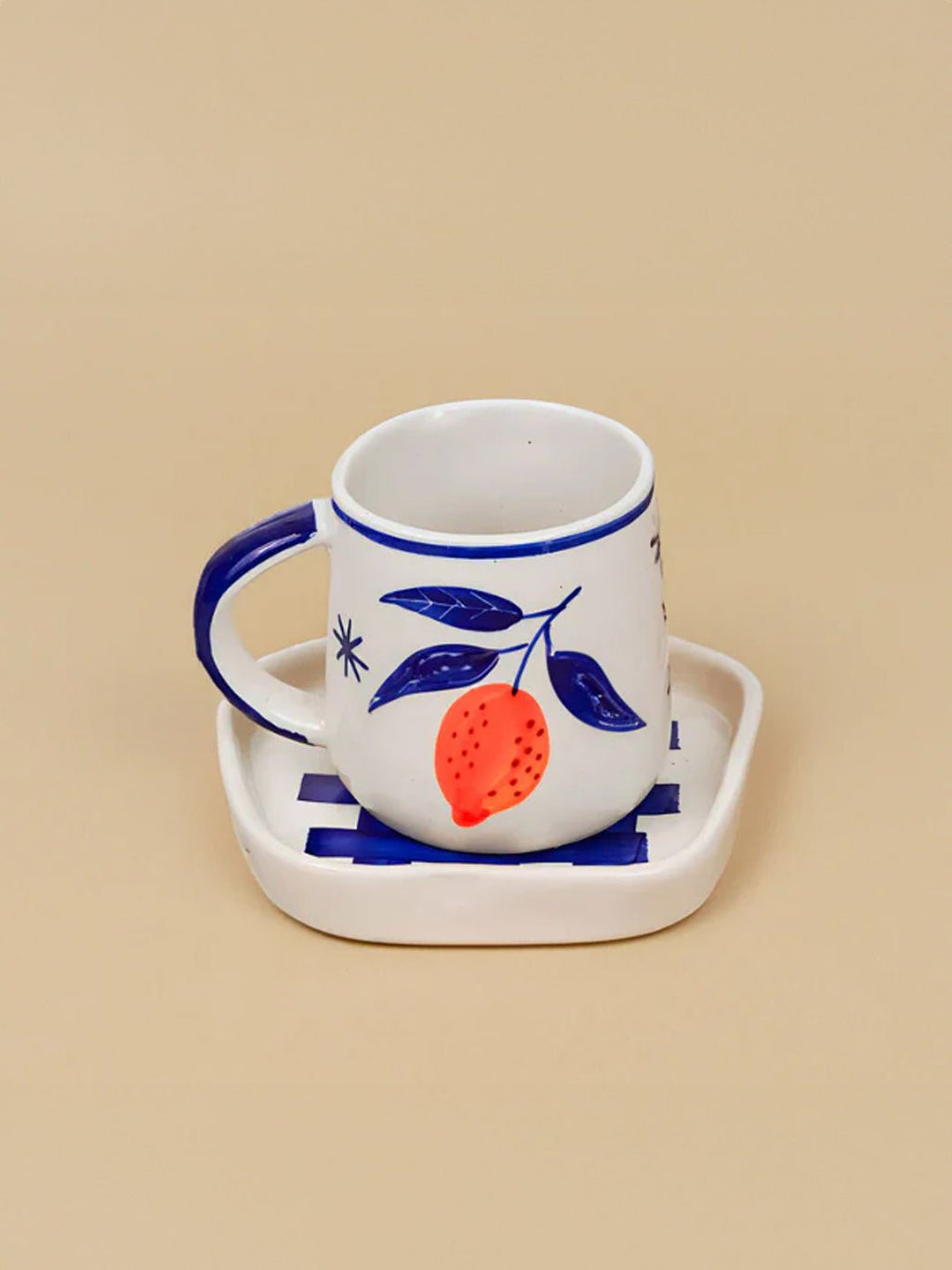 Blue & Orange Print Cup & Saucer - The Golden Theory