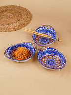 Blue & Orange Side Handles Ceramic Bowls Set of 3 - The Golden Theory