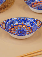 Blue & Orange Side Handles Ceramic Bowls Set of 3 - The Golden Theory