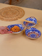 Blue & Orange Side Handles Ceramic Bowls Set of 3 - The Golden Theory