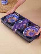 Blue & Orange Side Handles Ceramic Bowls Set of 3 - The Golden Theory