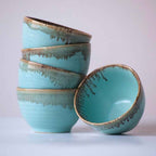 Blue Round-Shaped Small Bowl with Drops Border Design - The Golden Theory