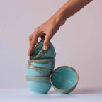 Blue Round-Shaped Small Bowl with Drops Border Design - The Golden Theory