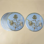 Blue Round Table Mat with Gold Floral Embossed Design - The Golden Theory